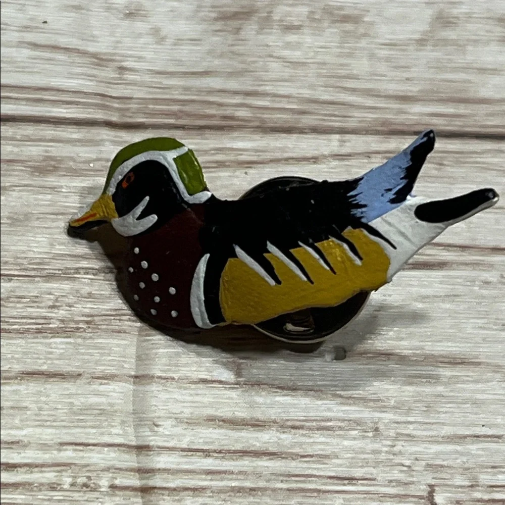 Vintage Handcrafted Leather Mallard Duck Lapel Tack Tie Pin - Multicolor